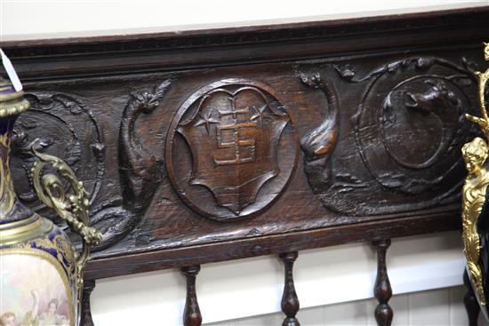 A French Renaissance revival carved oak bench seat, W.6ft 6in.